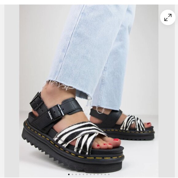 Dr Martens Voss II Zebra Print Sandal Doc Marten Calf Hair Platform Size 8 NEW - Picture 1 of 4